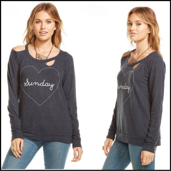 NWT CHASER DARK GRAY DECONSTRUCTED HEART SUNDAY SWEATSHIRT M - Picture 9 of 9